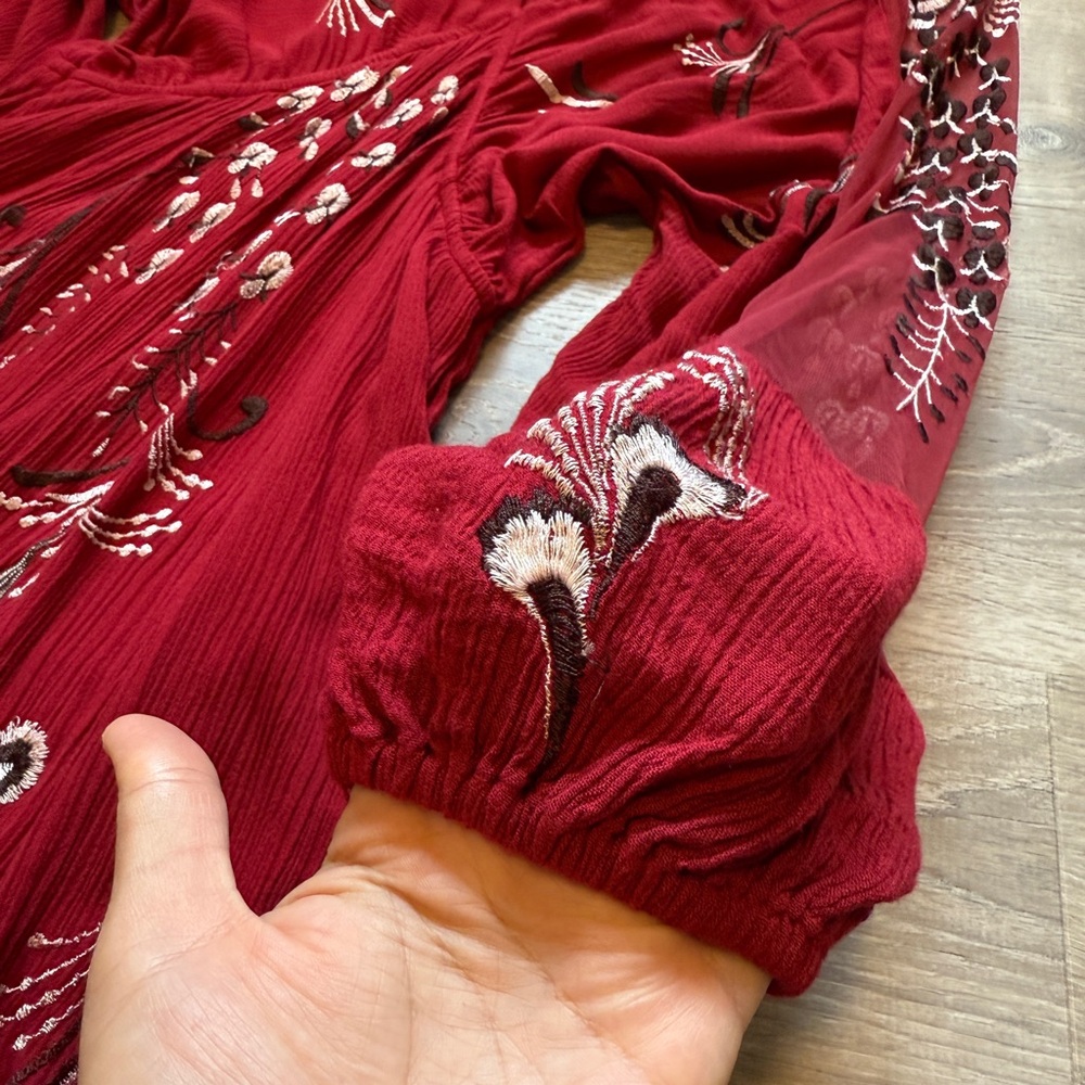 FREE PEOPLE Elegant Red Embroidered Dress, Size XS - Picture 6 of 12